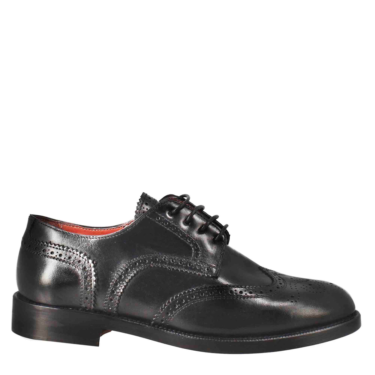 Derby da donna con effetto brogue in pelle colore nero - LeonardoShoes