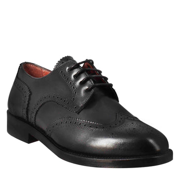 Derby da donna con effetto brogue in pelle colore nero - LeonardoShoes