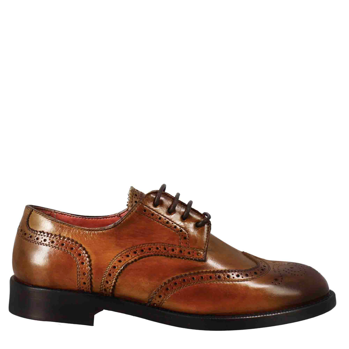 Derby da donna con effetto brogue in pelle colore marrone chiaro - LeonardoShoes
