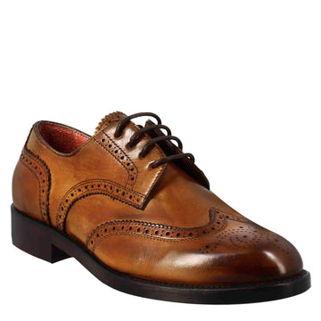 Derby da donna con effetto brogue in pelle colore marrone chiaro - LeonardoShoes