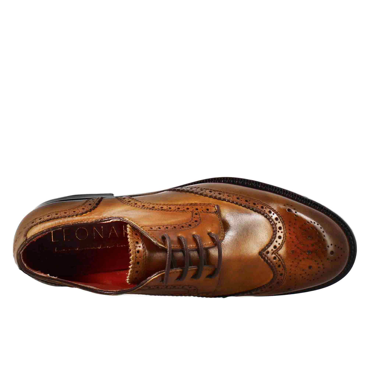 Derby da donna con effetto brogue in pelle colore marrone chiaro - LeonardoShoes