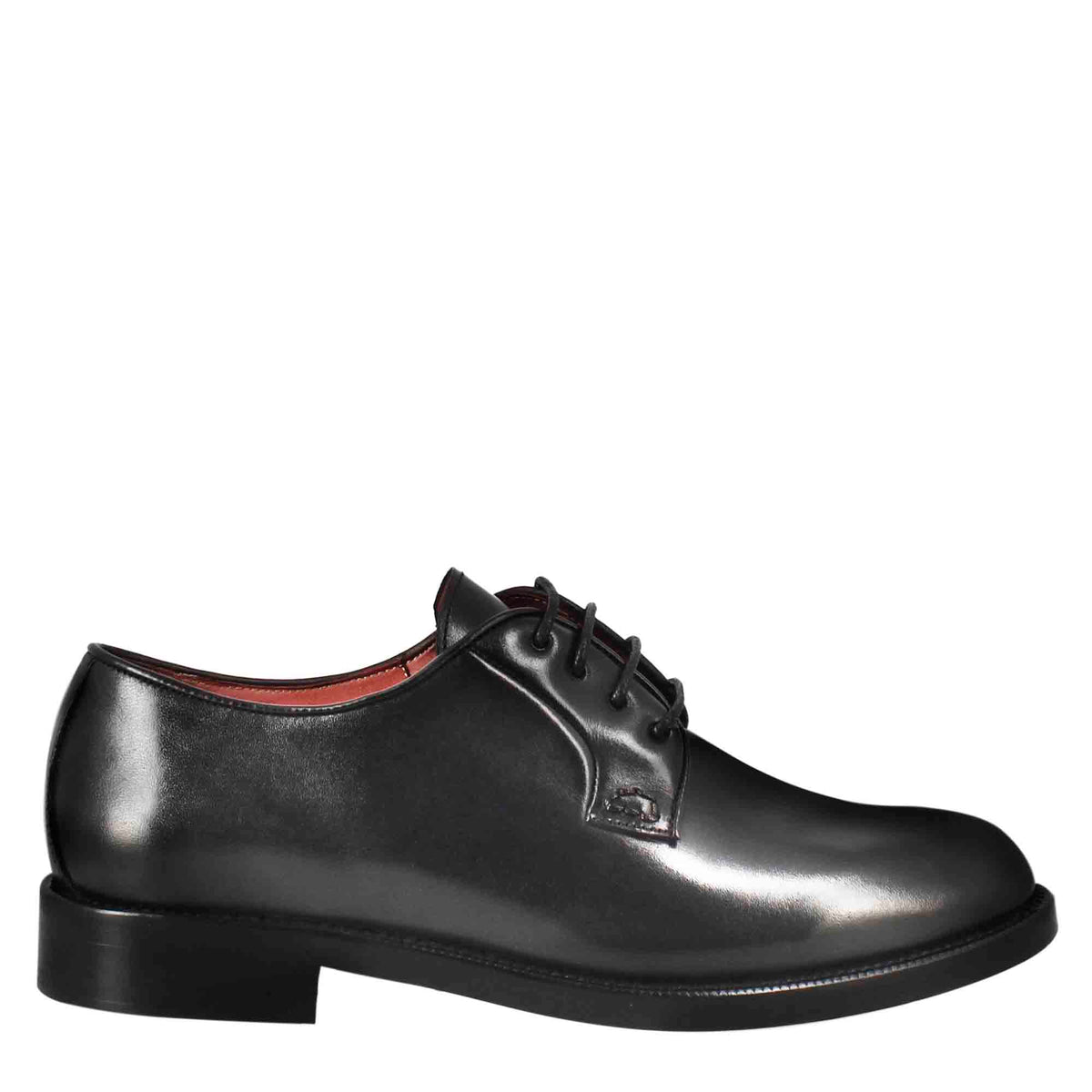 Derby da donna liscio in pelle colore nero - LeonardoShoes