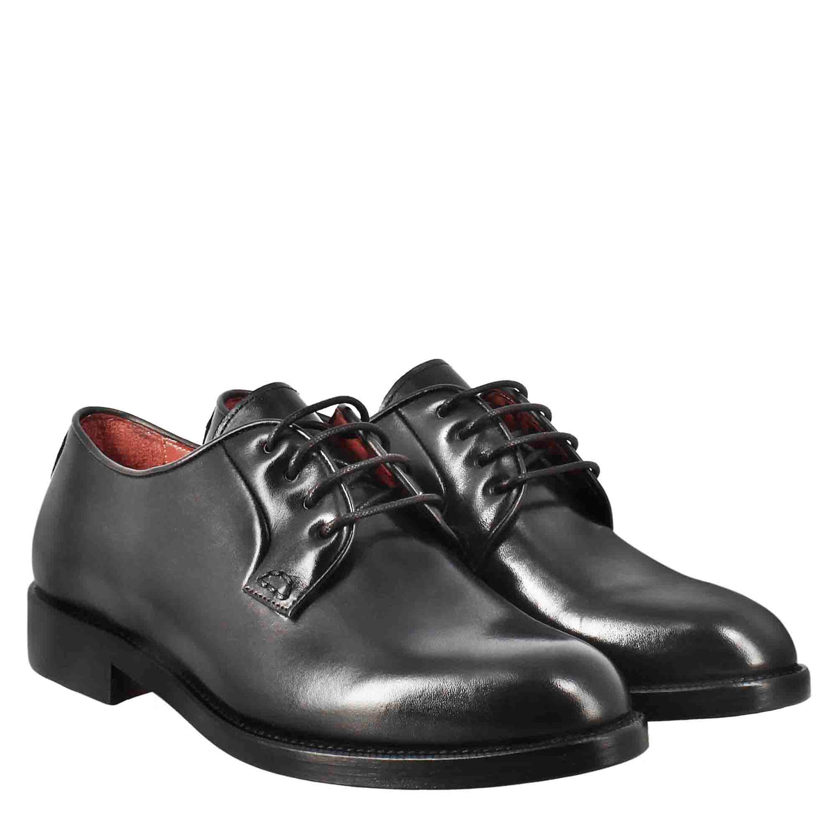 Derby da donna liscio in pelle colore nero - LeonardoShoes