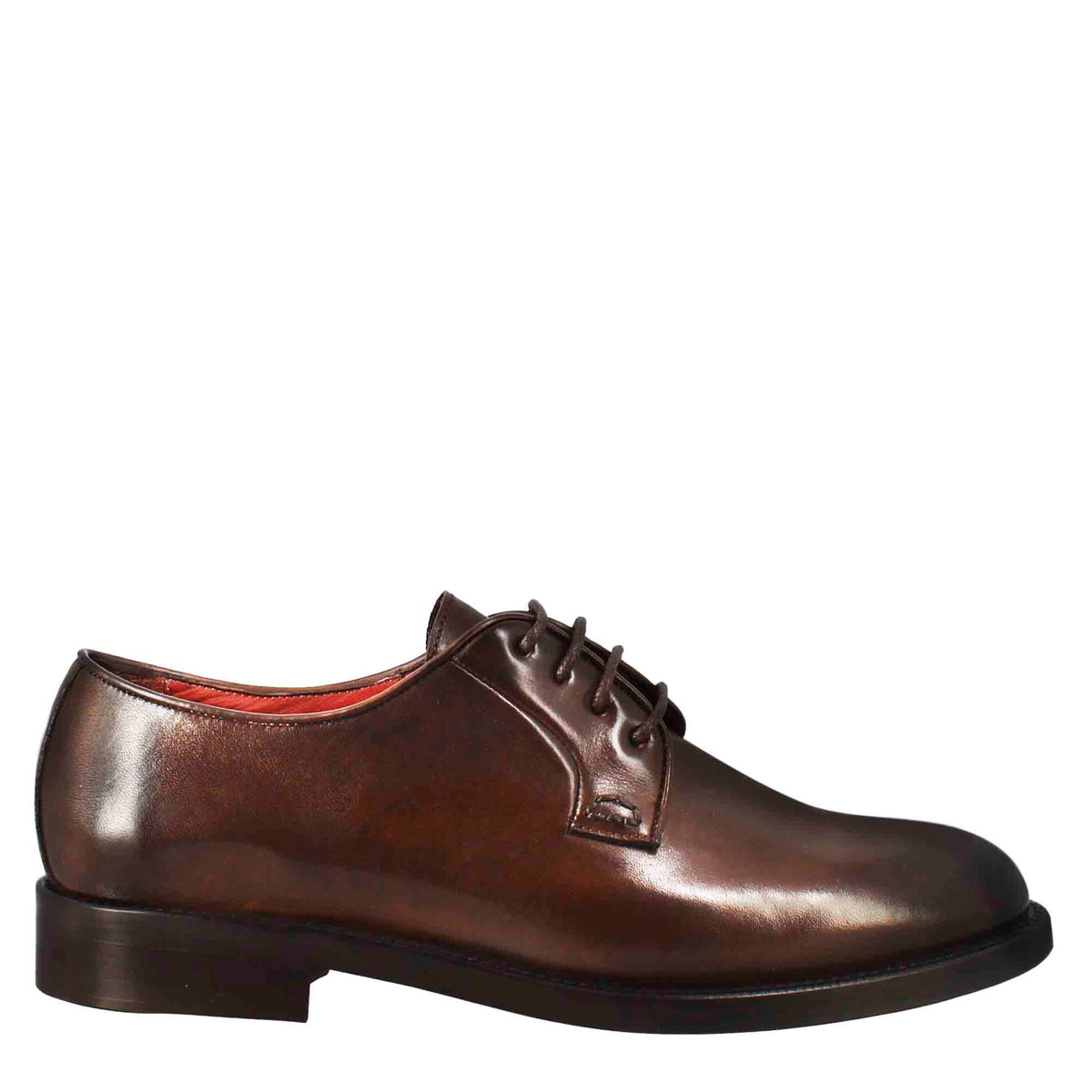 Derby da donna in pelle liscia colore marrone scuro - LeonardoShoes