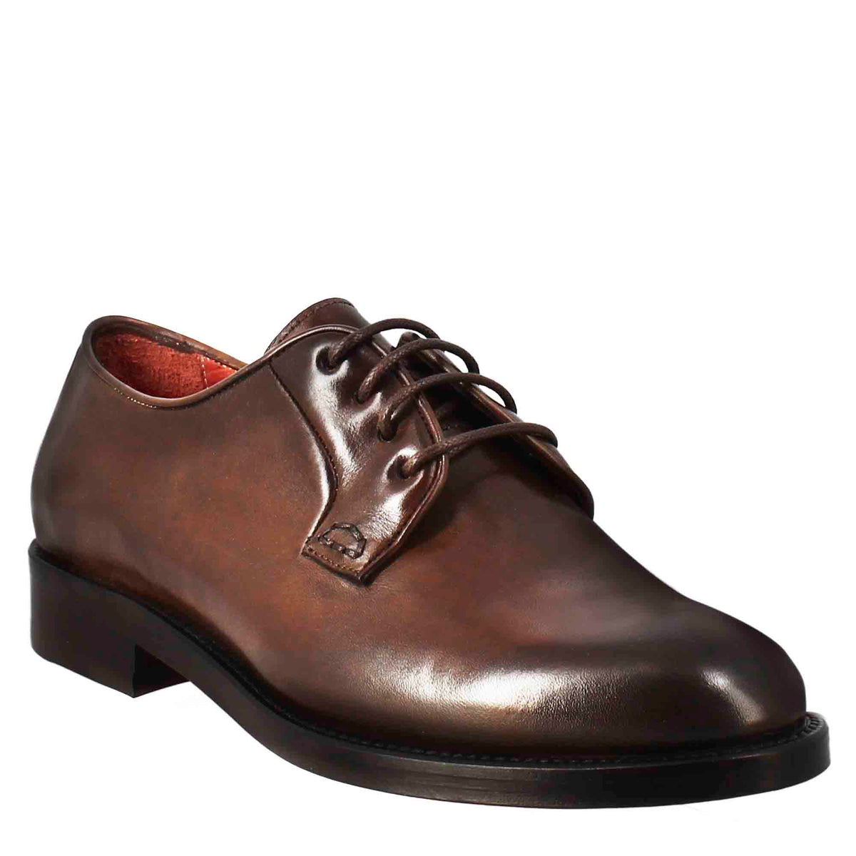 Derby da donna in pelle liscia colore marrone scuro - LeonardoShoes
