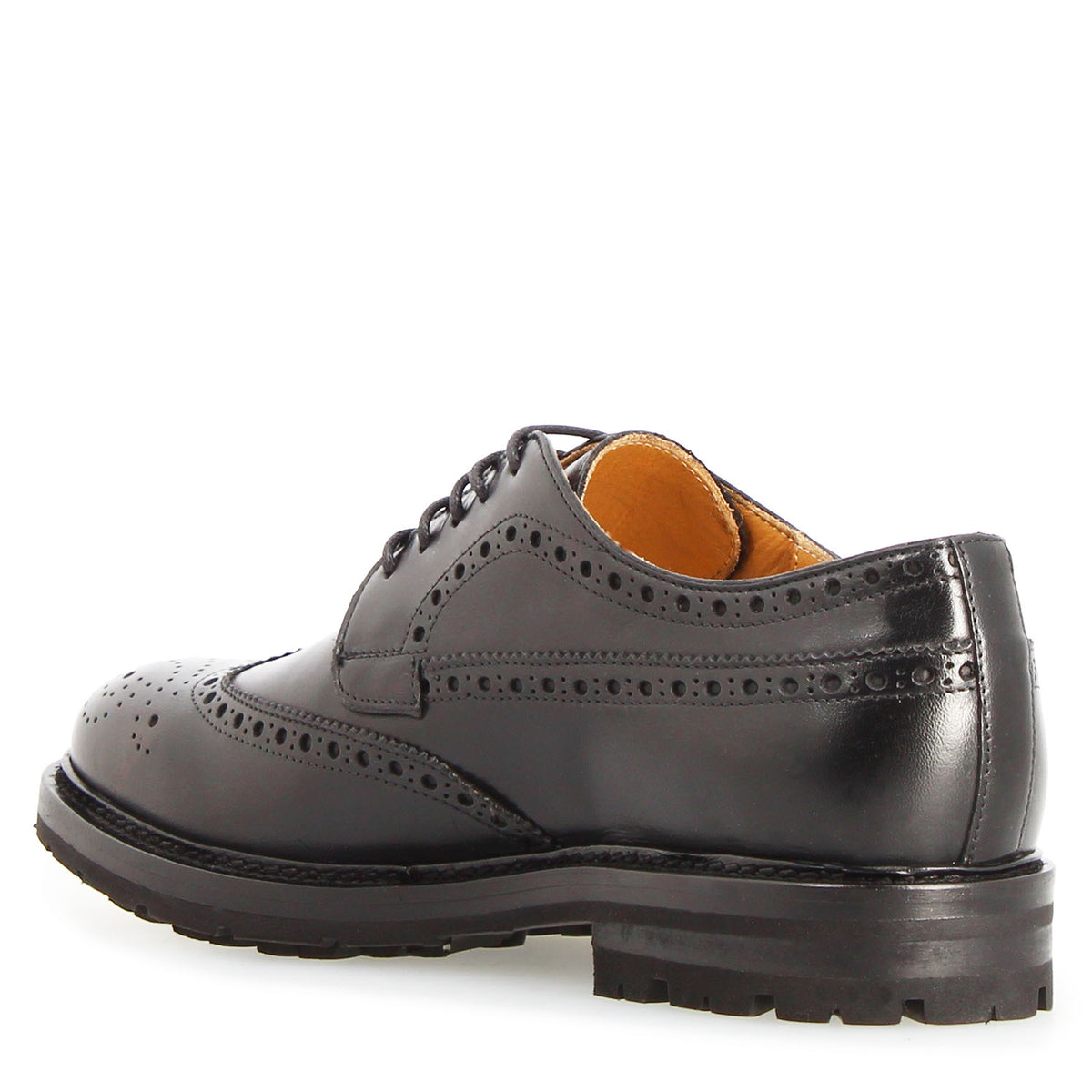 Massimo black brogue derby with natural leather lining - back view
