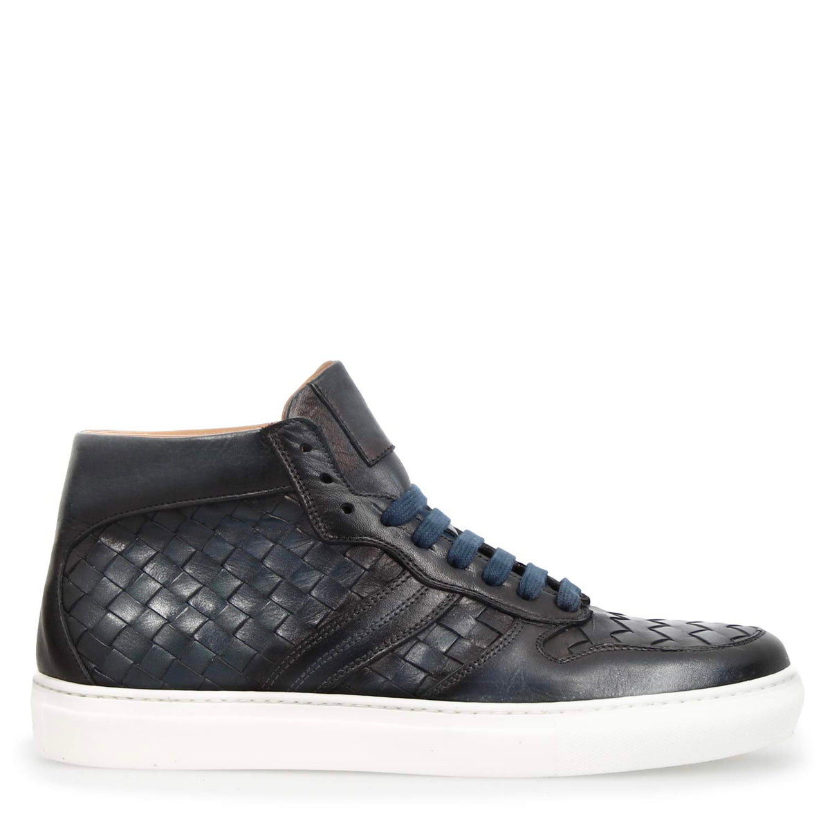 Sneaker alti da uomo in pelle blu intrecciata Domizio - LeonardoShoes