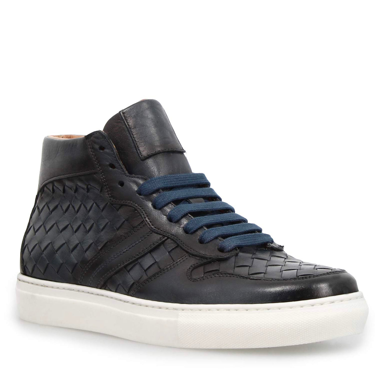 Sneaker alti da uomo in pelle blu intrecciata Domizio - LeonardoShoes