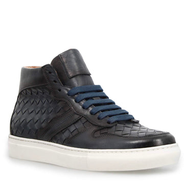 Sneaker alti da uomo in pelle blu intrecciata Domizio - LeonardoShoes