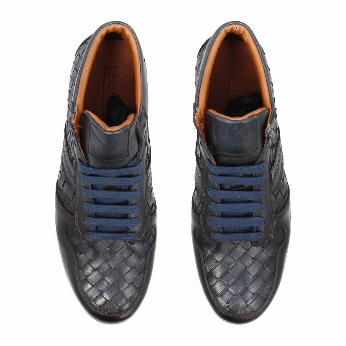 Sneaker alti da uomo in pelle blu intrecciata Domizio - LeonardoShoes