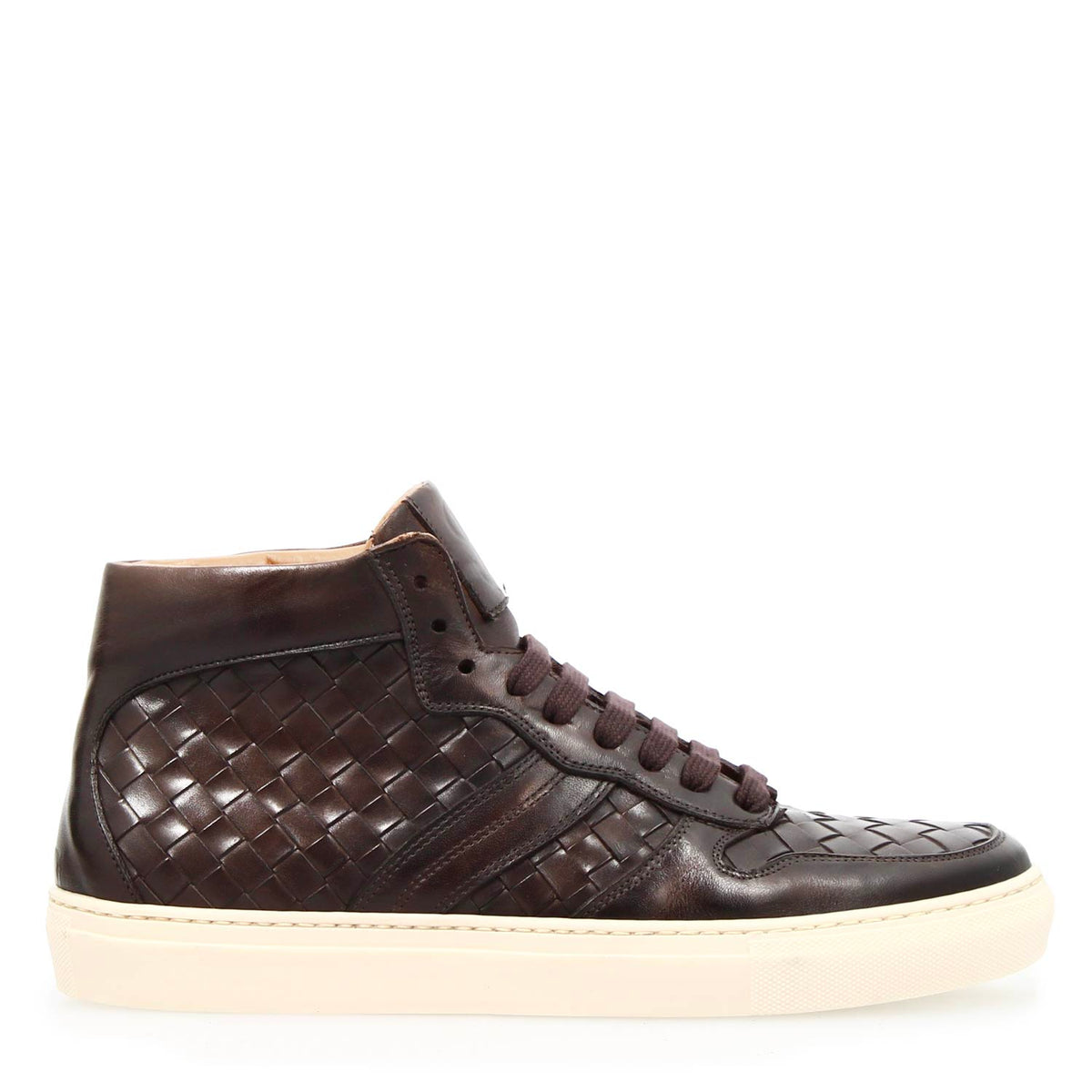 Sneaker alte Domizio da uomo in pelle marrone scuro - LeonardoShoes