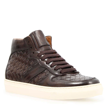 Sneaker alte Domizio da uomo in pelle marrone scuro - LeonardoShoes