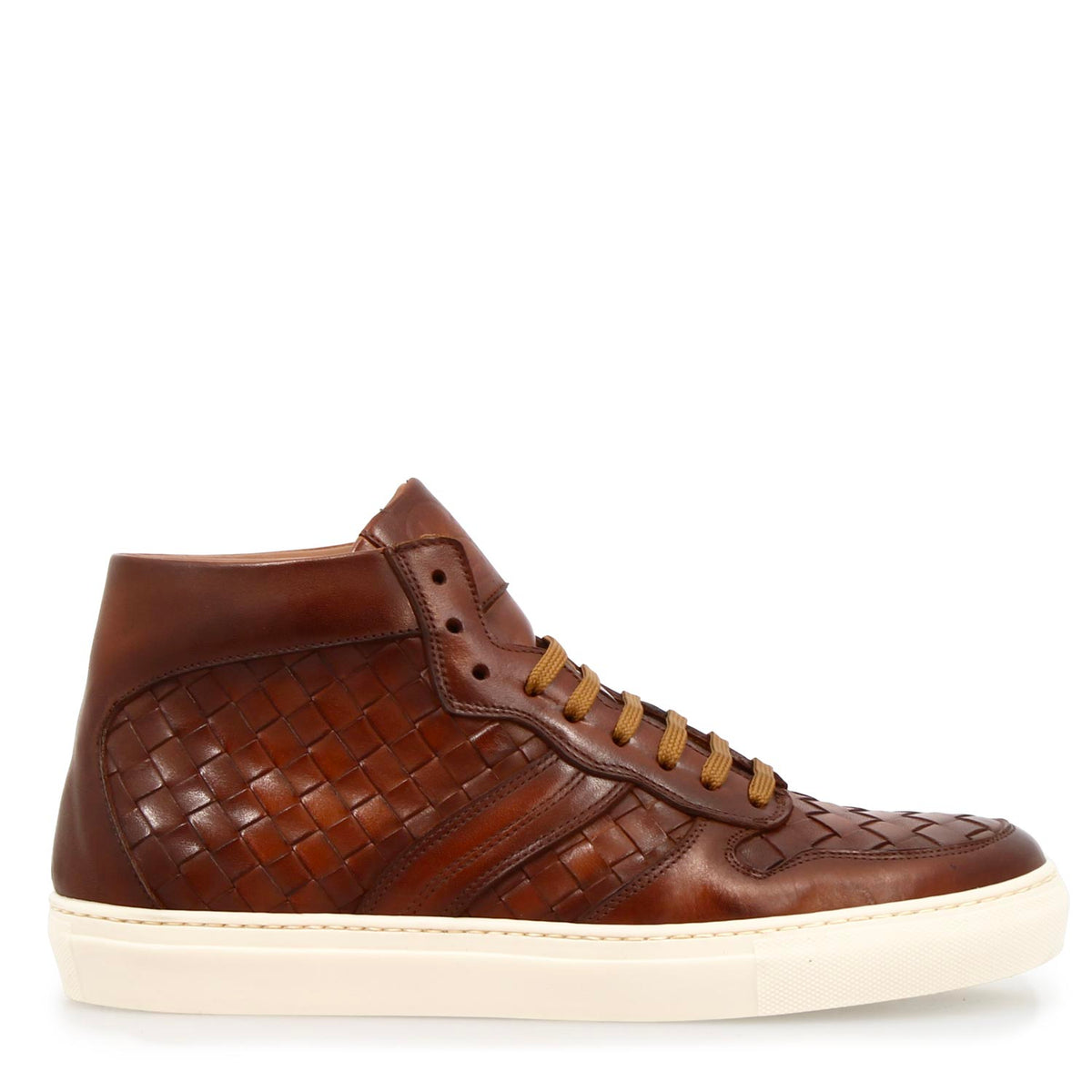 Sneaker artigianale Domizio da uomo in pelle marrone intrecciata - LeonardoShoes