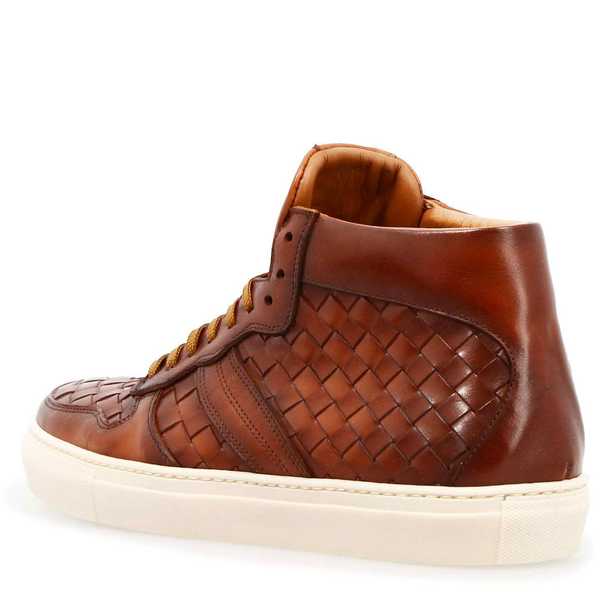 Sneaker artigianale Domizio da uomo in pelle marrone intrecciata - LeonardoShoes