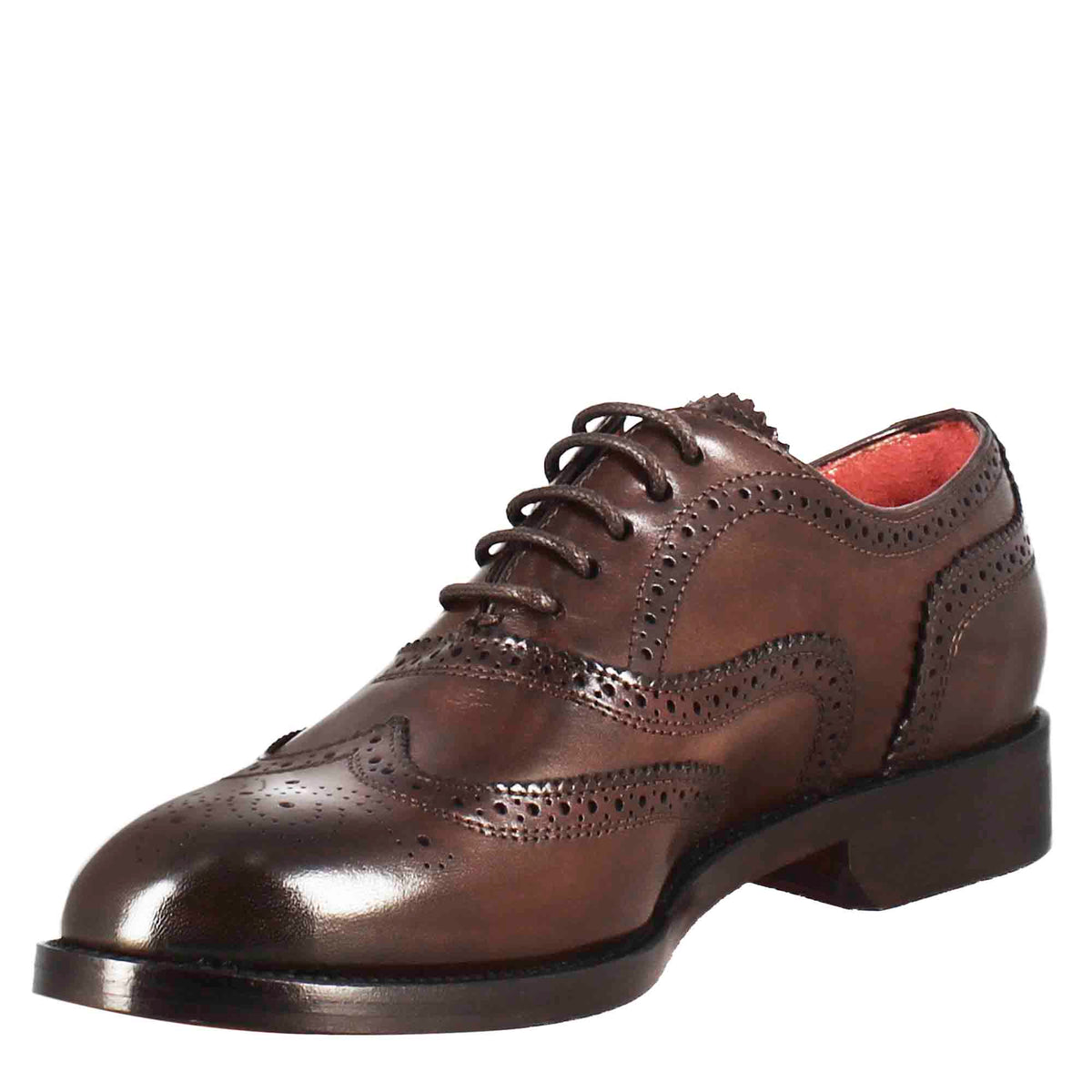 Francesina da donna con dettagli brogue in pelle marrone scuro - LeonardoShoes