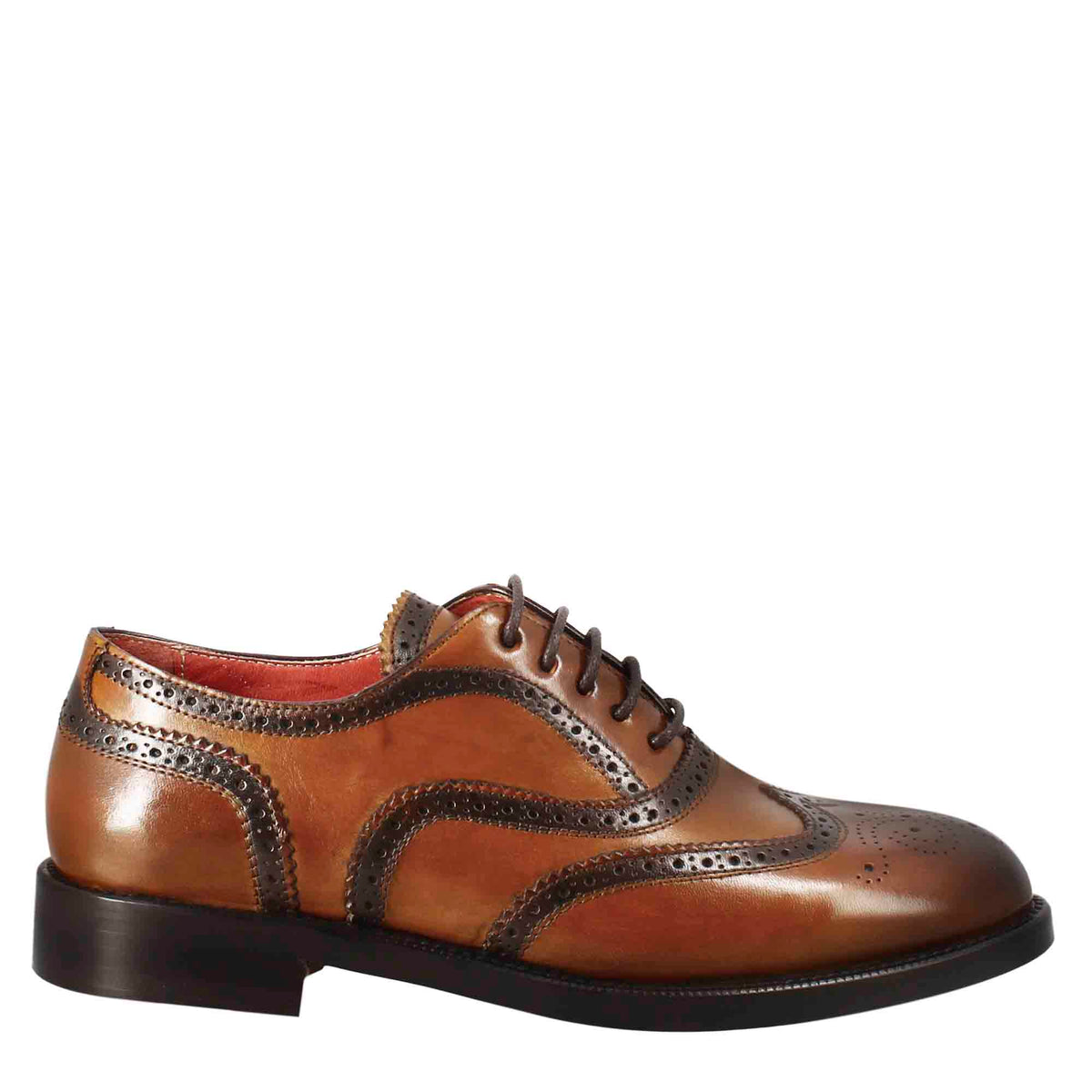 Francesina da donna con effetto brogue in pelle colore marrone chiaro - LeonardoShoes