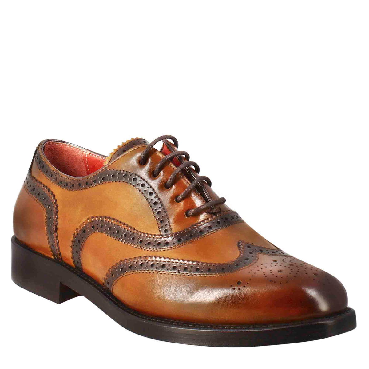 Francesina da donna con effetto brogue in pelle colore marrone chiaro - LeonardoShoes