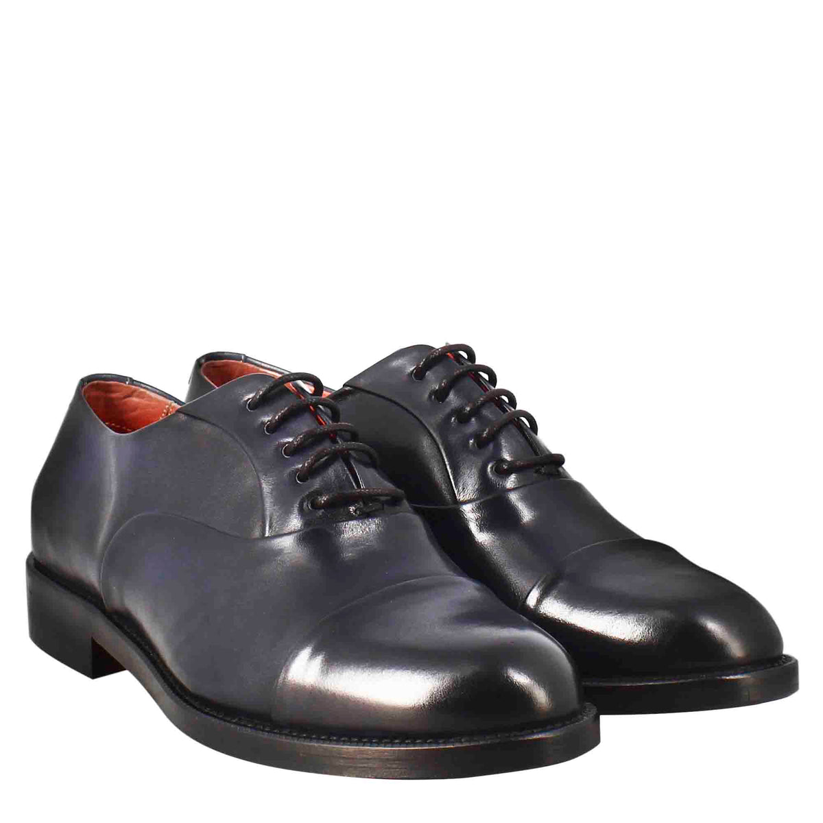 Francesina da donna con cucitura sulla punta in pelle colore blu - LeonardoShoes