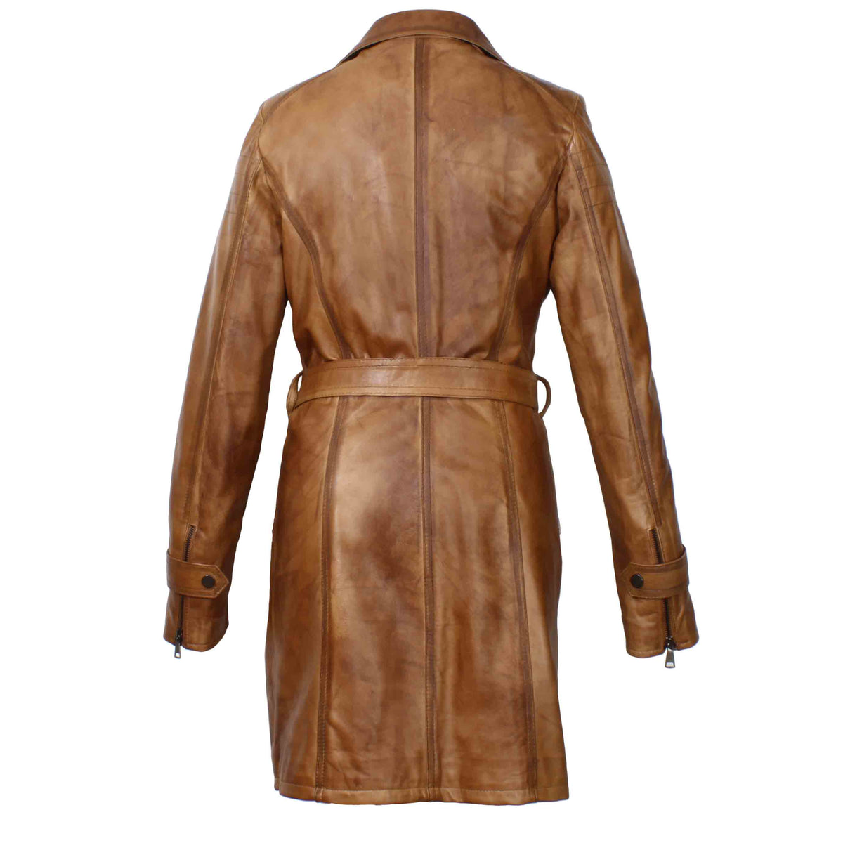 Giacca lunga da donna in pelle marrone - LeonardoShoes