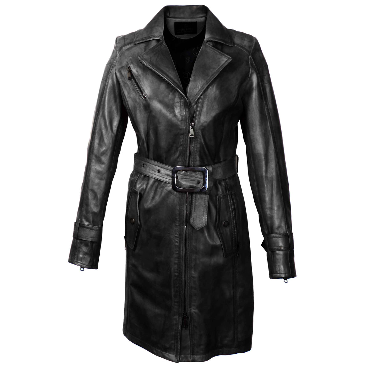 Giacca lunga da donna in pelle nera - LeonardoShoes