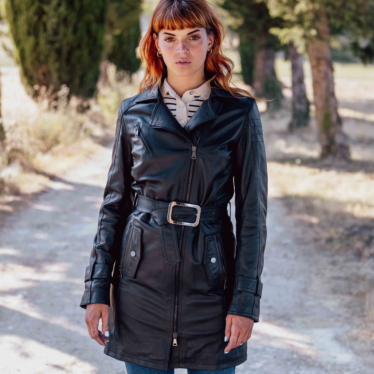 Giacca lunga da donna in pelle nera - LeonardoShoes