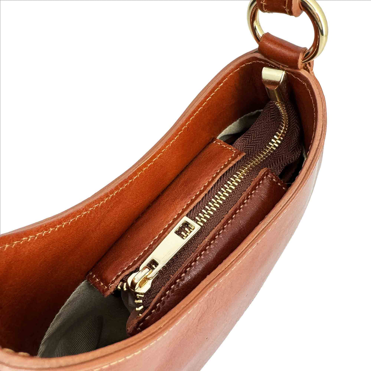 Isotta S - Mini borsa mezzaluna in pelle marrone chiaro