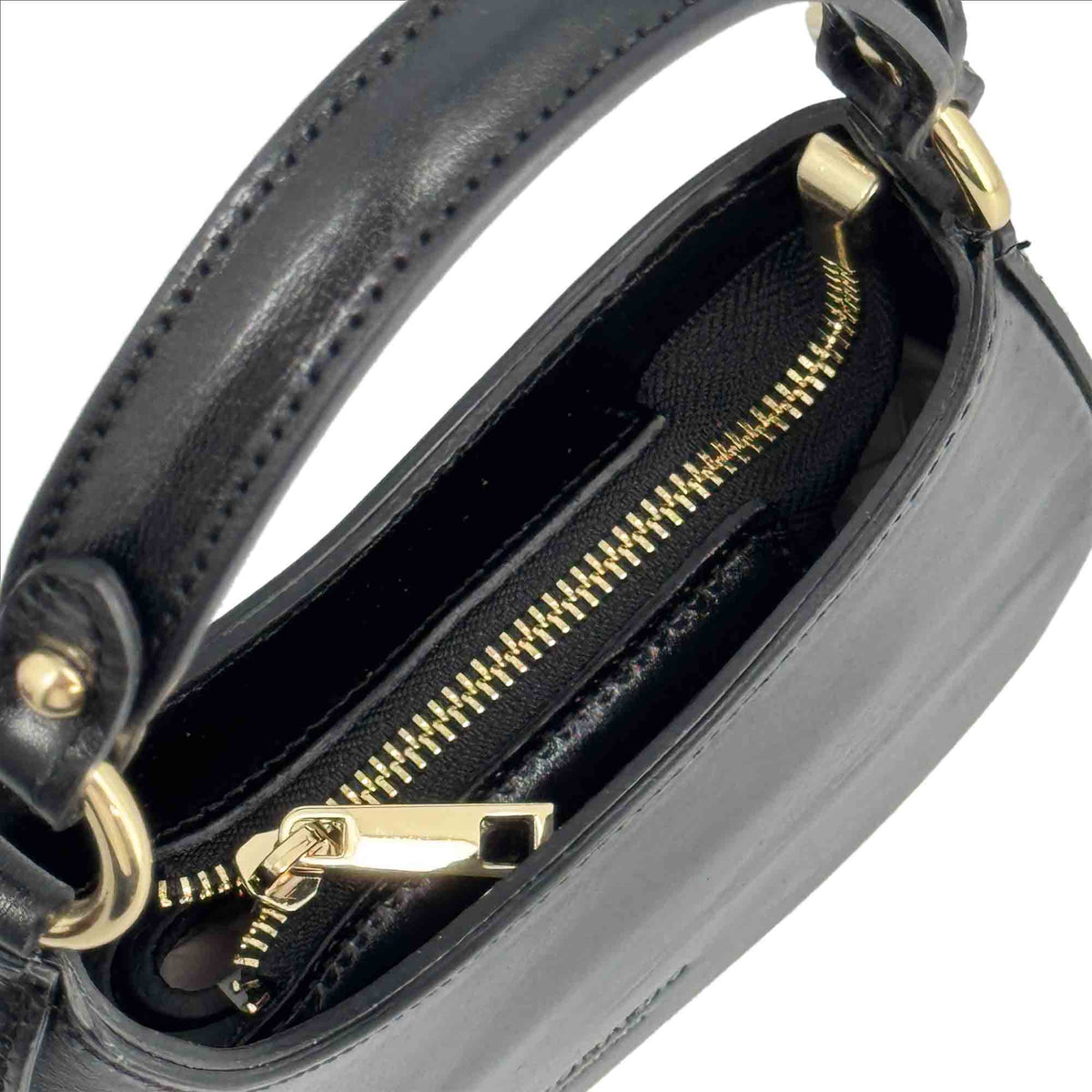 Isotta S - Mini borsa mezzaluna in pelle nera