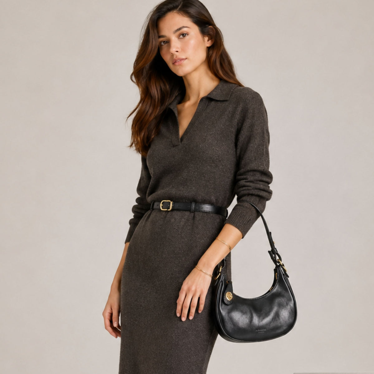 Jane - Borsa a spalla donna in pelle nera doppia chiusura