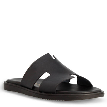 Sandali uomo a H in pelle stampata colore nero fatti a mano - LeonardoShoes