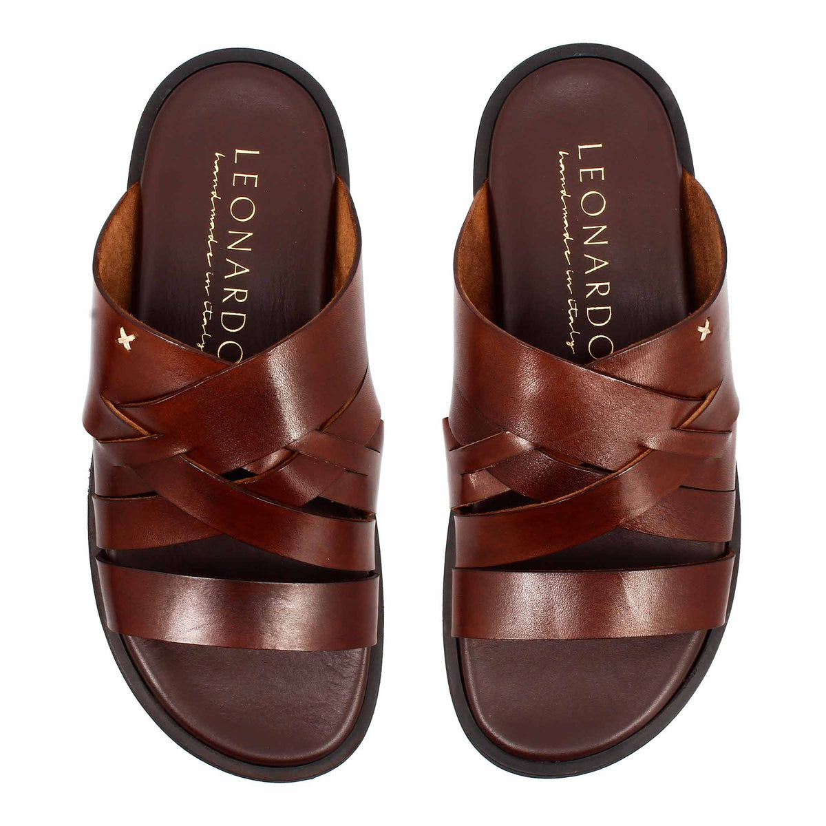 Sandali intrecciati da uomo in pelle  colore marrone fatti a mano - LeonardoShoes