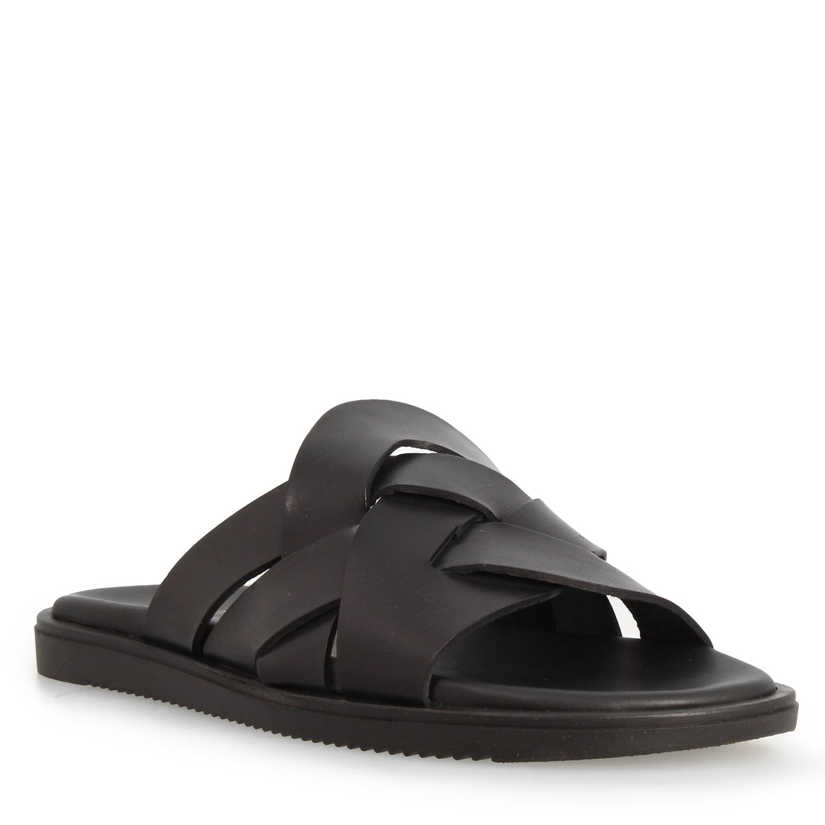 Sandalo artigianale elegante da uomo in pelle colore nero - LeonardoShoes
