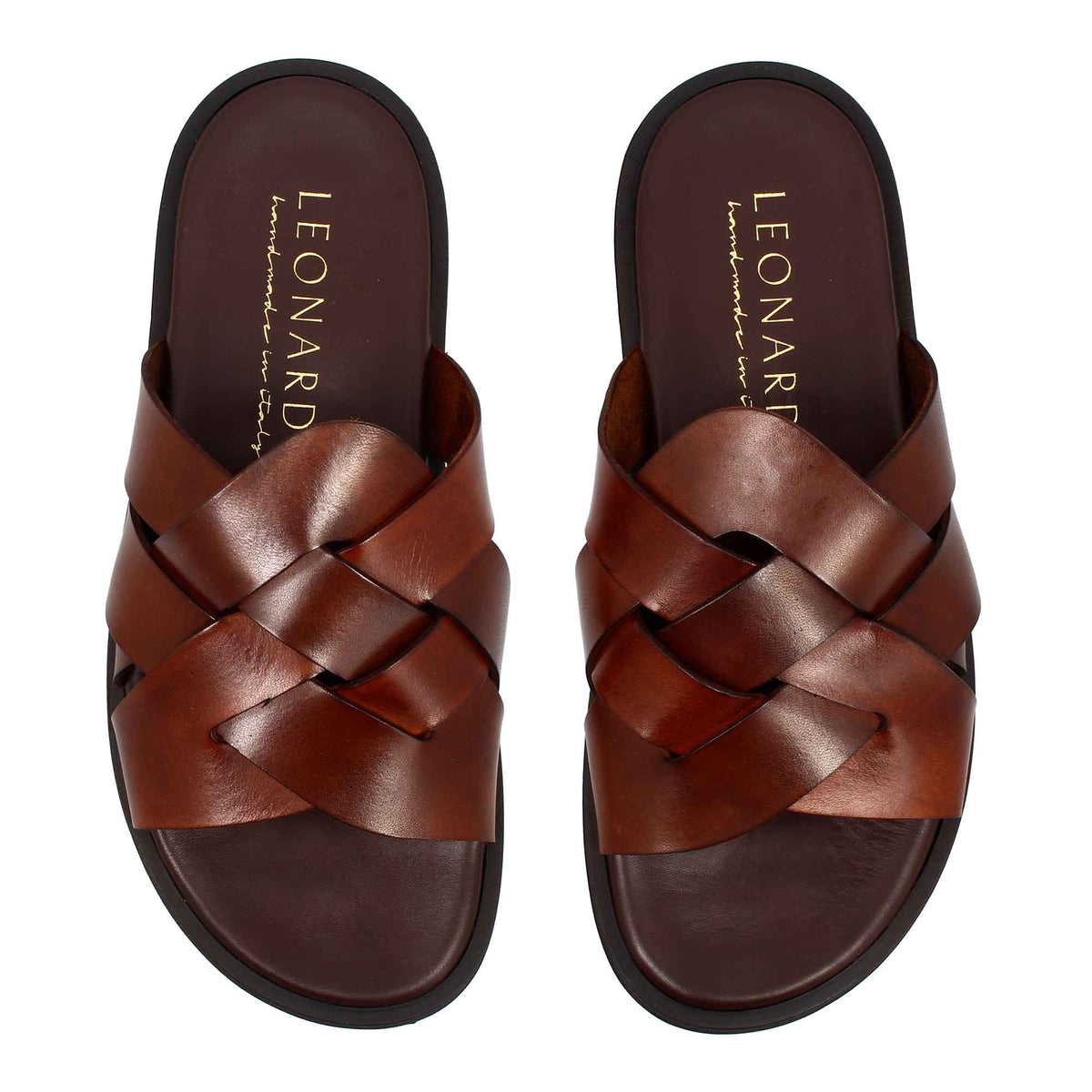 Sandalo artigianale elegante da uomo in pelle marrone - LeonardoShoes