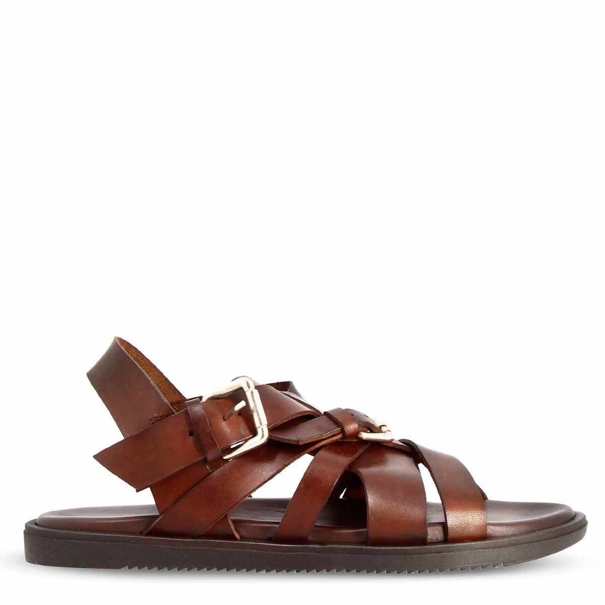 Sandali artigianali da uomo con fasce in pelle marrone - LeonardoShoes