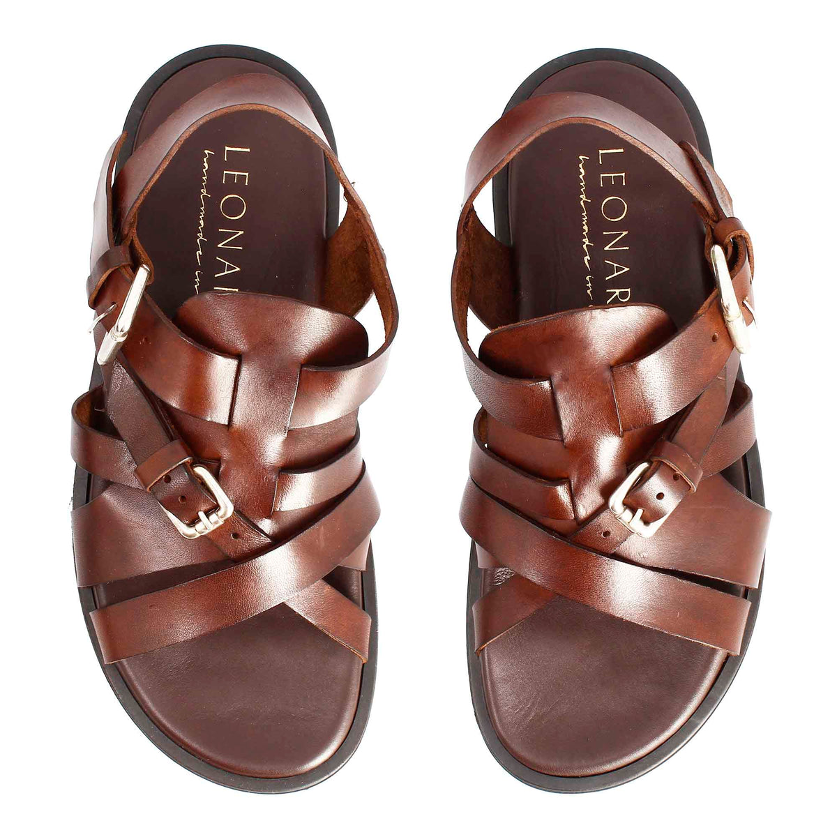 Sandali artigianali da uomo con fasce in pelle marrone - LeonardoShoes