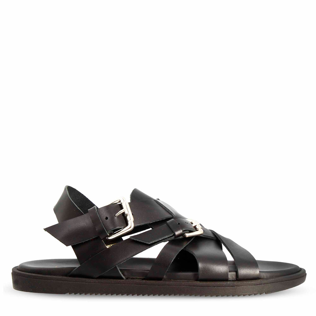 Sandali artigianali da uomo con fasce in pelle colore nero - LeonardoShoes