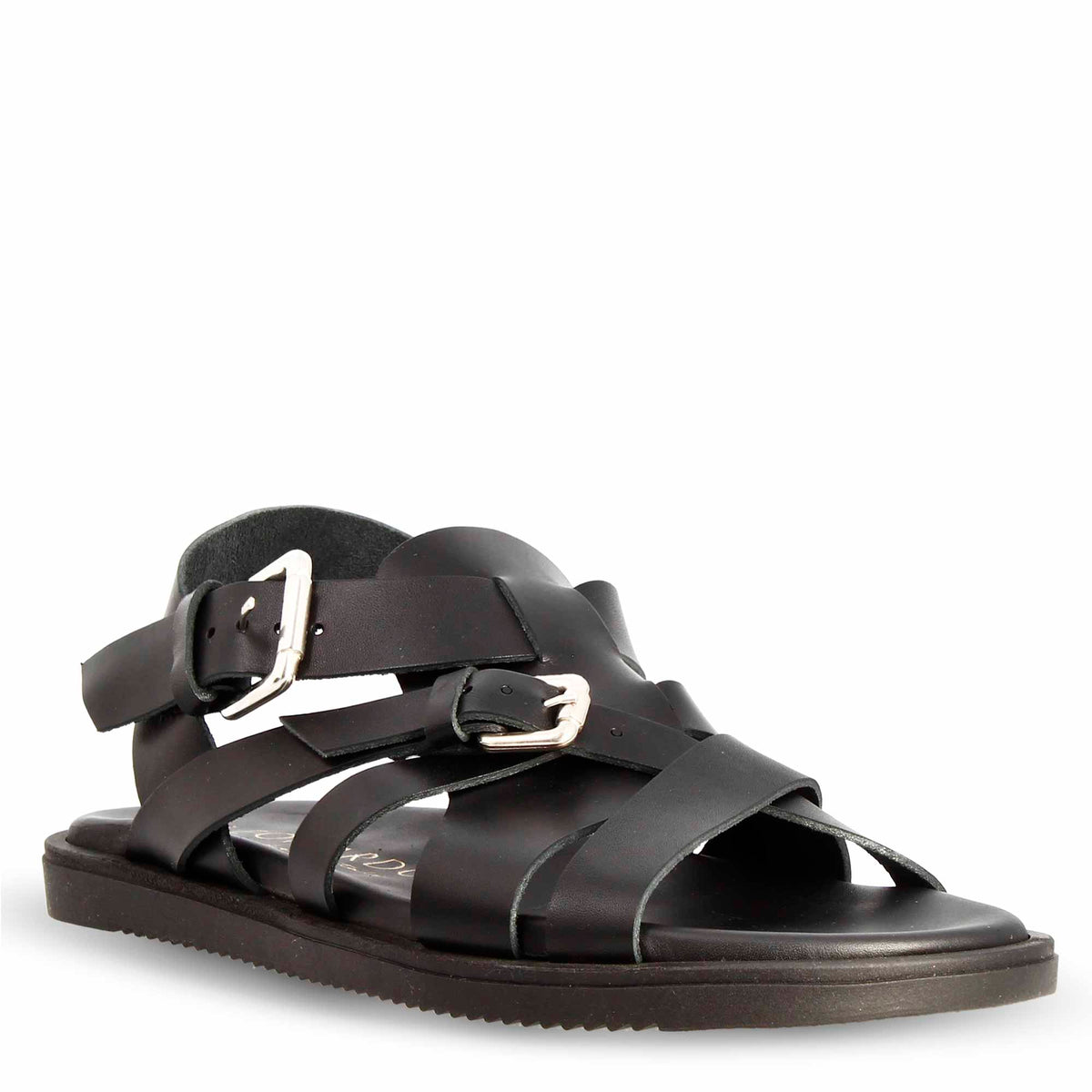 Sandali artigianali da uomo con fasce in pelle colore nero - LeonardoShoes