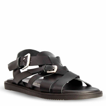Sandali artigianali da uomo con fasce in pelle colore nero - LeonardoShoes