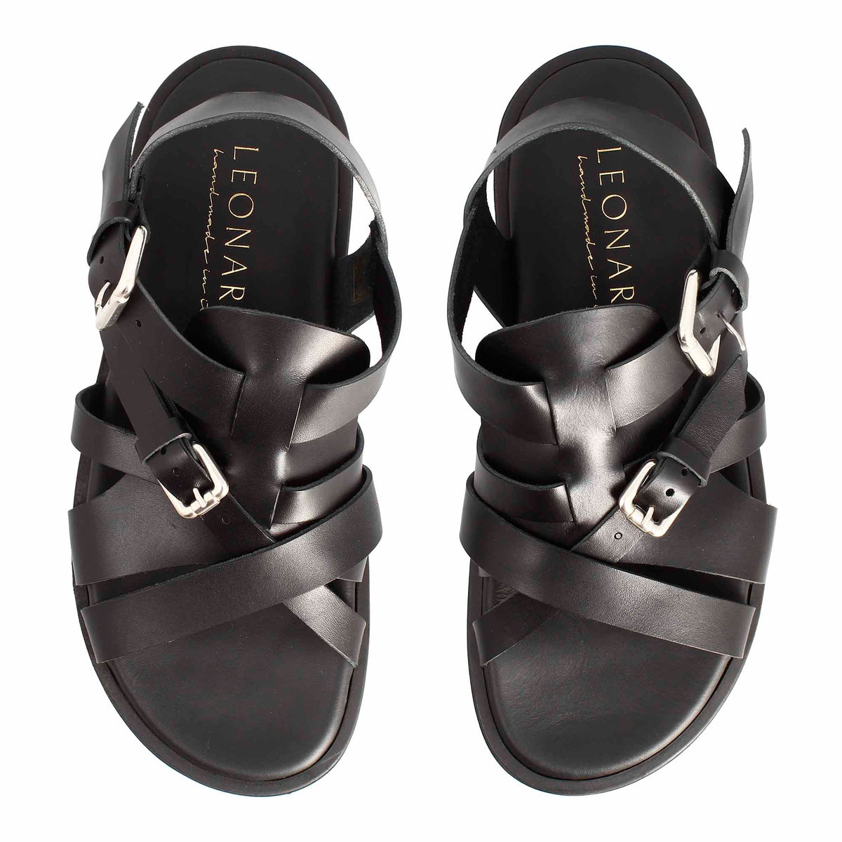 Sandali artigianali da uomo con fasce in pelle colore nero - LeonardoShoes