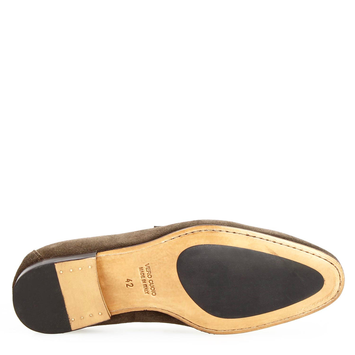 Mocassino artigianale uomo in camoscio marrone scuro Manfredo - LeonardoShoes