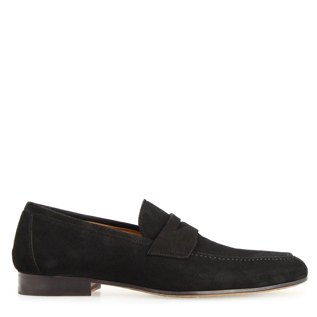 Mocassino artigianale uomo in camoscio nero Manfredo - LeonardoShoes