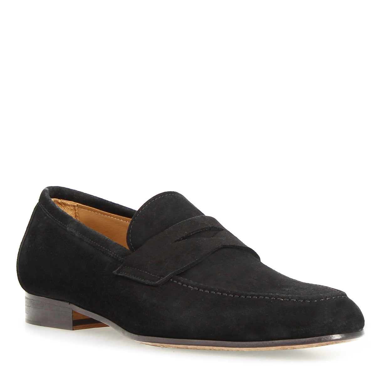Mocassino artigianale uomo in camoscio nero Manfredo - LeonardoShoes
