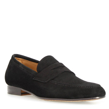 Mocassino artigianale uomo in camoscio nero Manfredo - LeonardoShoes