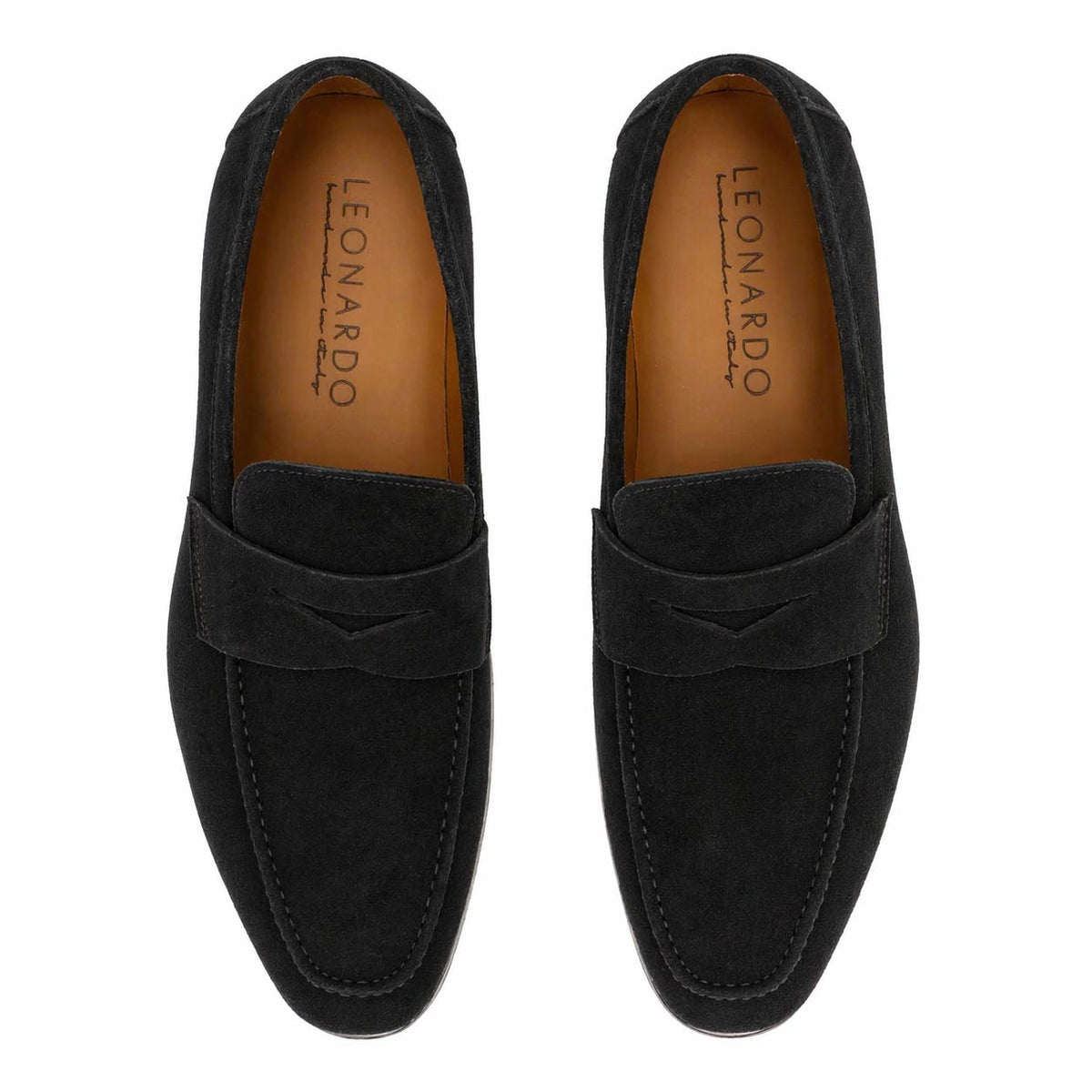 Mocassino artigianale uomo in camoscio nero Manfredo - LeonardoShoes