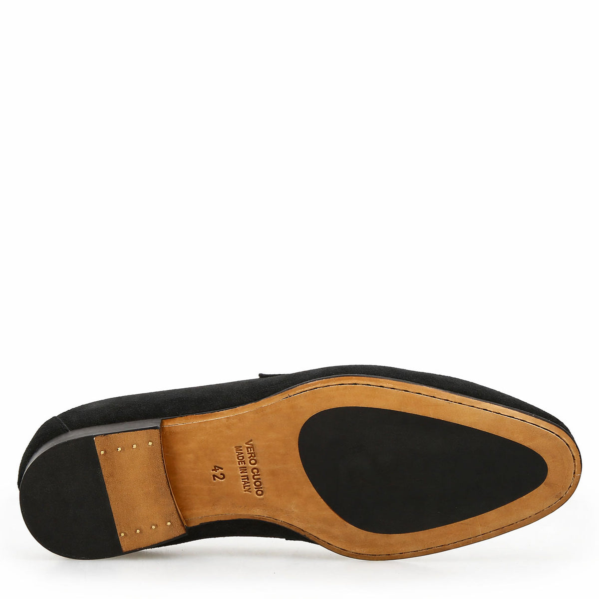 Mocassino artigianale uomo in camoscio nero Manfredo - LeonardoShoes