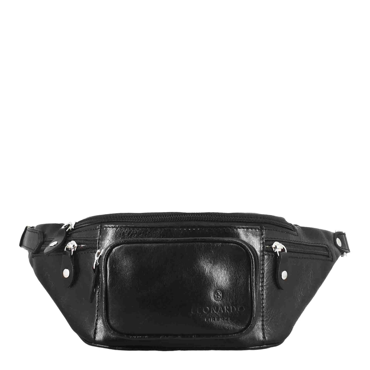 Marsupio classico da uomo in pelle colore nero multitasche - LeonardoShoes