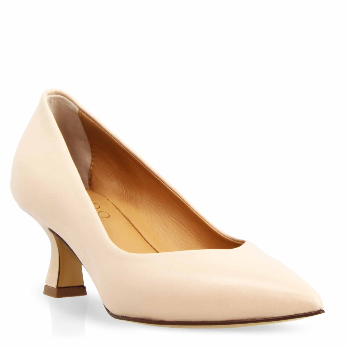 Décolleté beige da donna in pelle a punta e tacco medio - LeonardoShoes