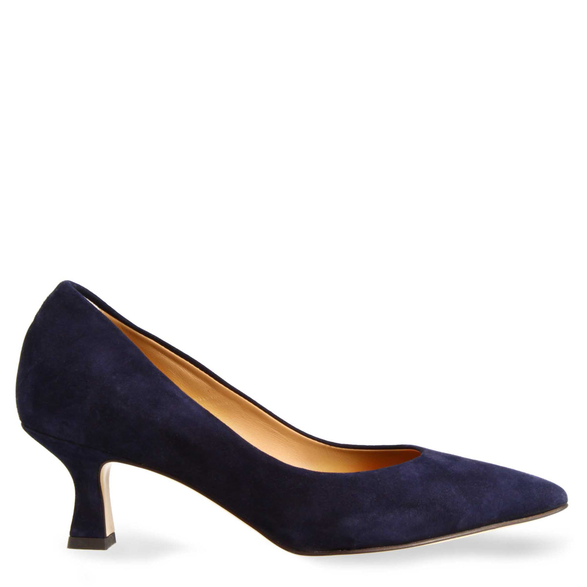Décolleté da donna a punta e tacco medio in camoscio blu - LeonardoShoes