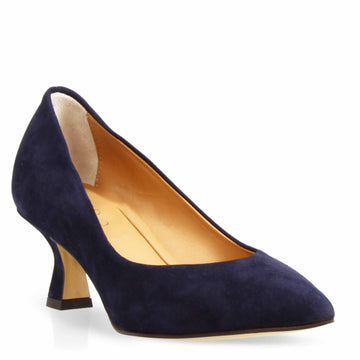Décolleté da donna a punta e tacco medio in camoscio blu - LeonardoShoes