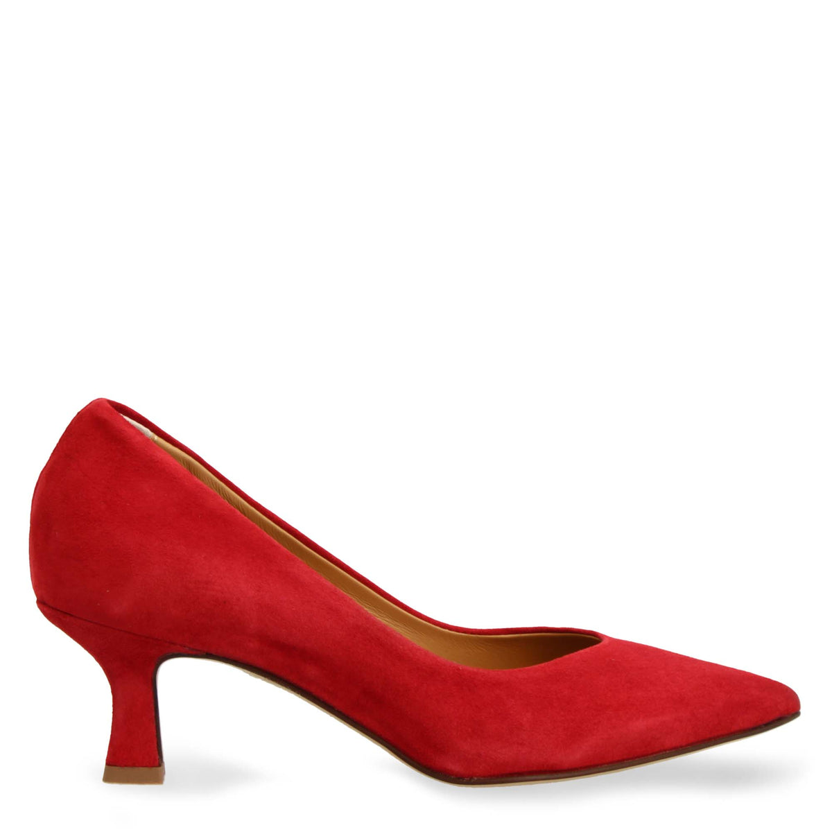 Décolleté da donna a punta e tacco medio in camoscio rosso - LeonardoShoes