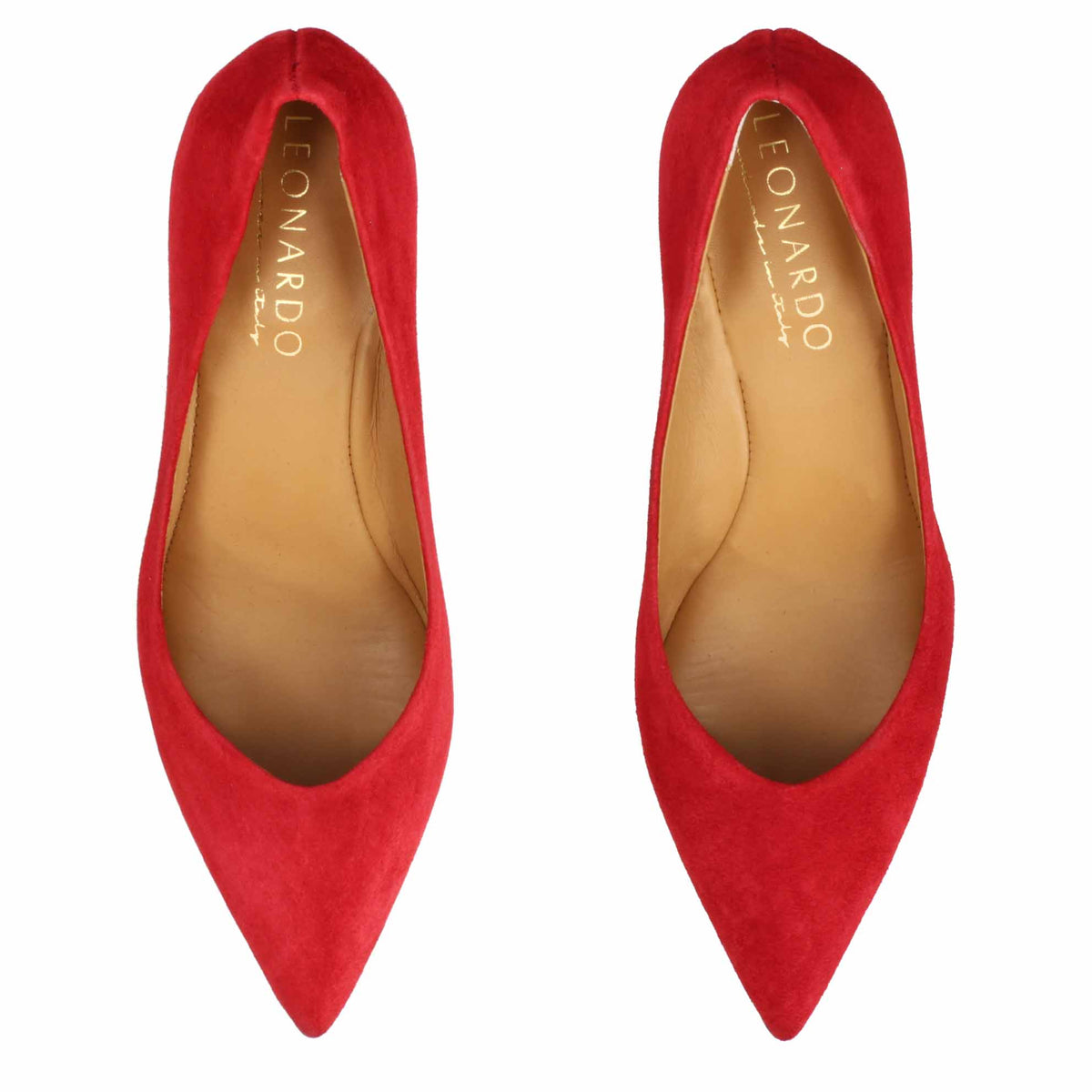 Décolleté da donna a punta e tacco medio in camoscio rosso - LeonardoShoes